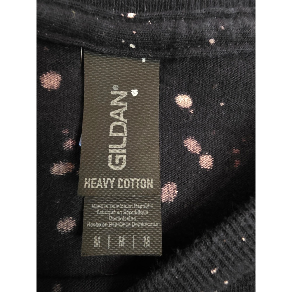 Gildan Heavy Cotton Black Bleached Splatter Boo Halloween Sequin T-Shirt Medium - Picture 4 of 6